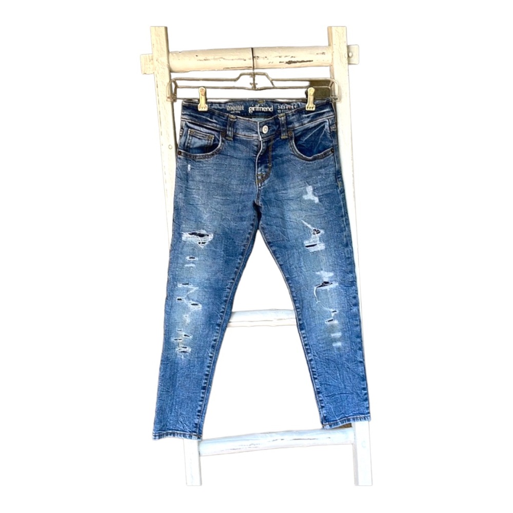 Gymboree girlfriend distressed jeans,  size 7 Elastic waist adjustable tabs EUC!
